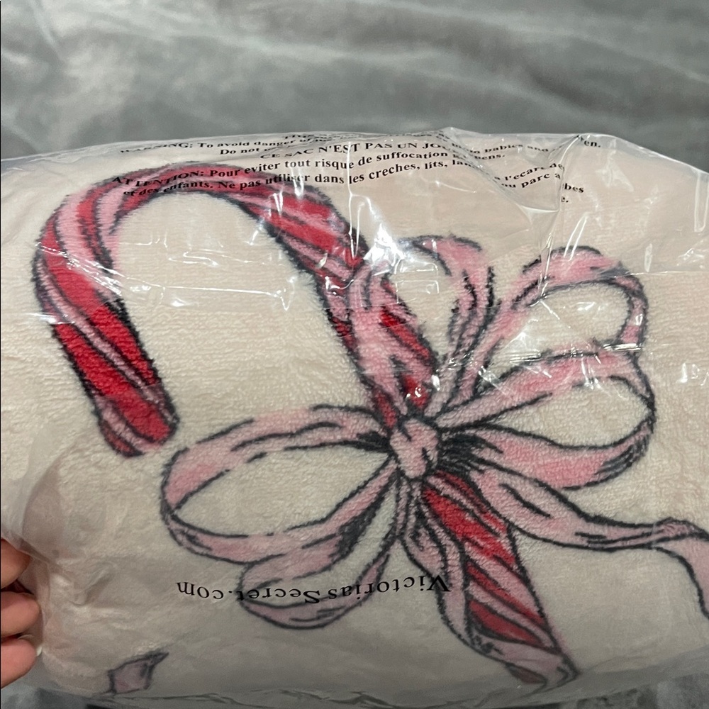 Victoria's Secret Pink  Blanket with Candy Canes and Bows